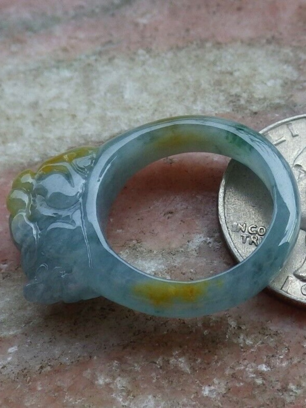 Certified Icy Green Natural A JADE Jadeite Dragon Pi Xiu RING USA. 6.5 戒指
